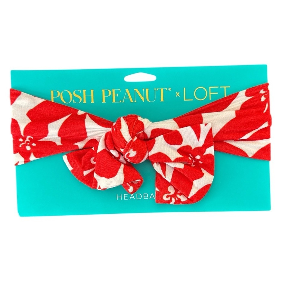 Posh Peanut X Loft Soft Bamboo Infant Headband W/Bow Red White Floral OS New